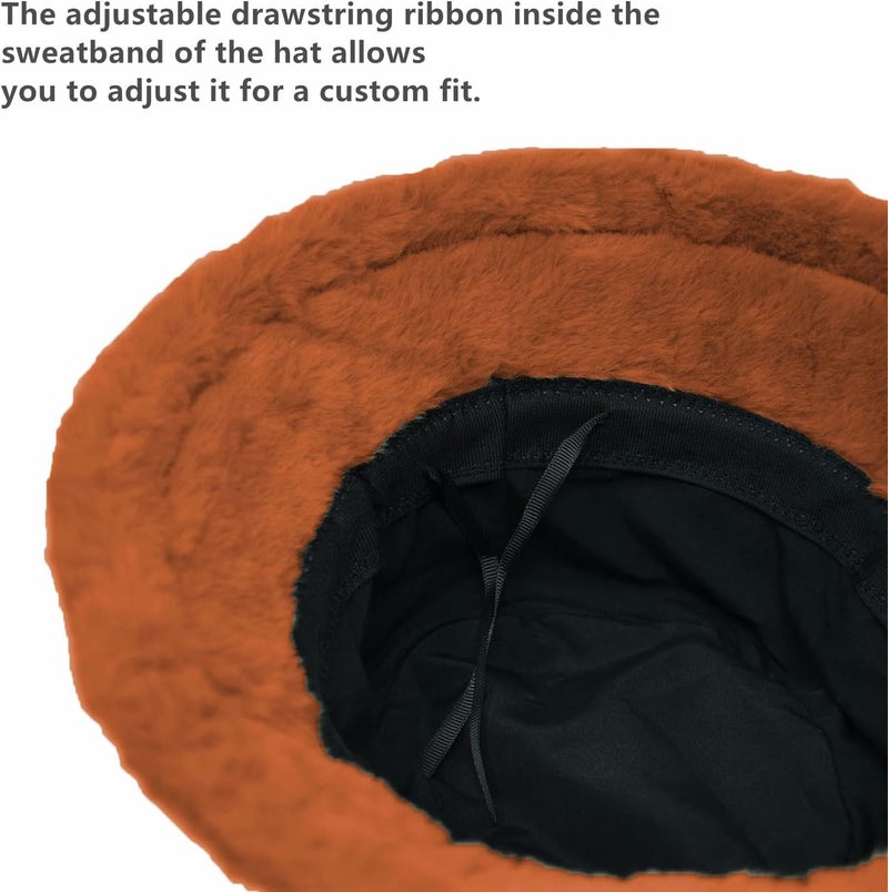 Glory Max Winter Fluffy Plush Bucket Hat Cozy Faux Fur Wide Brim Adjustable Size for Women - Image 4